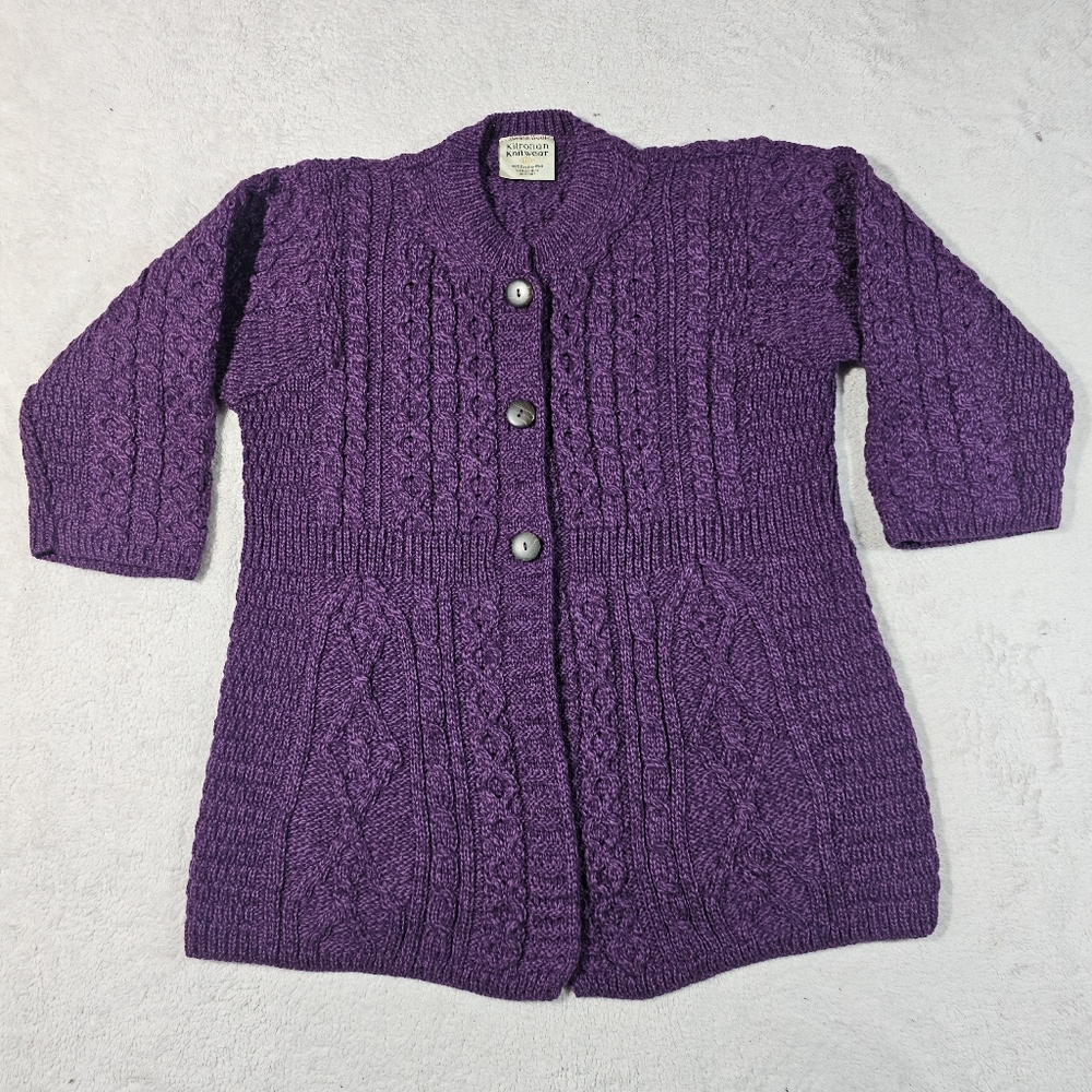 Kilronan Knitwear Purple Merino Wool Cardigan Sweater Size M